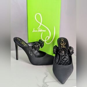 Sam Edelman Black Embellished Mule Heels Size 8 Statement Floral Heels NWOT